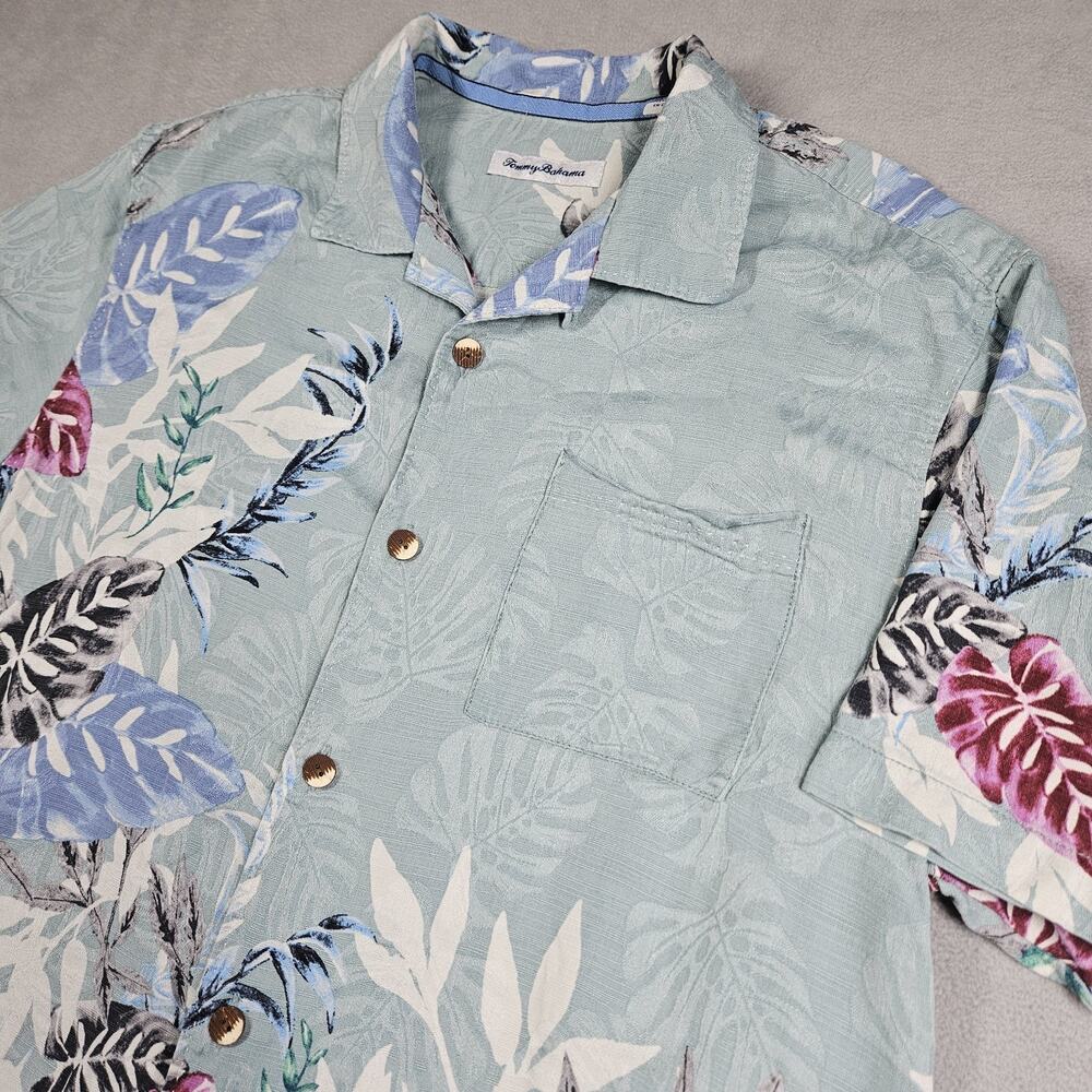 Tommy Bahama Button Down Mens Medium Green Silk Tropical Floral Camp Shirt